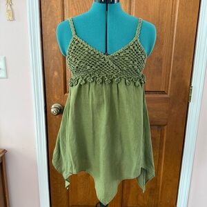 Just Cruising Green Crochet Babydoll Top